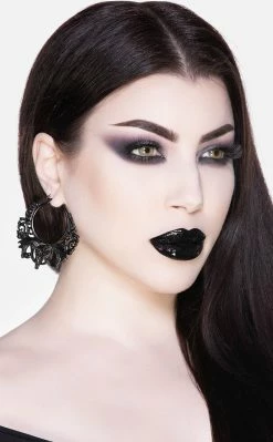 Killstar Accessories Worship The Night Hoop Earrings | Black