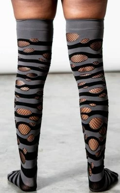 Killstar Wretched Soul Distress Socks | Black/Ash Clothing