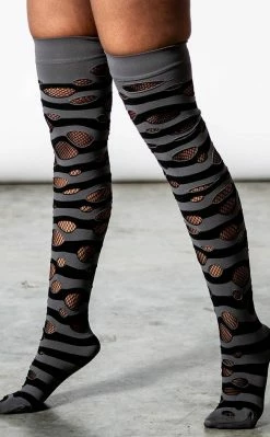 Killstar Wretched Soul Distress Socks | Black/Ash Clothing