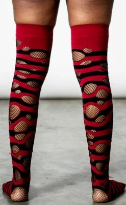 Killstar Wretched Soul Distress Socks | Black/Blood