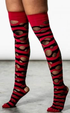 Killstar Wretched Soul Distress Socks | Black/Blood