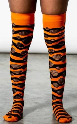 Killstar Wretched Soul Distress Socks | Black/Orange Clothing