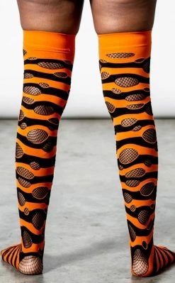 Killstar Wretched Soul Distress Socks | Black/Orange Clothing