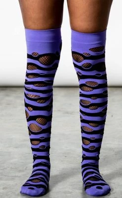 Killstar Wretched Soul Distress Socks | Black/Plum