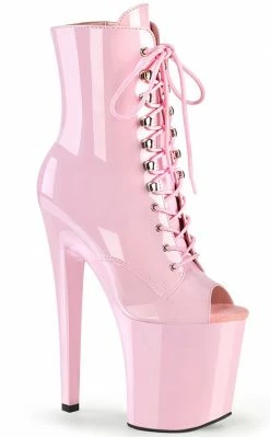 Pleaser XTREME-1021 Baby Pink Patent Peep Toe Ankle Boots Pole Shoes