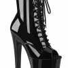 Pleaser XTREME-1021 Black Patent Peep Toe Ankle Boots