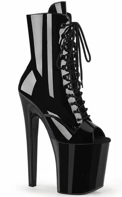 Pleaser XTREME-1021 Black Patent Peep Toe Ankle Boots