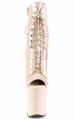 Pleaser Pole Shoes XTREME-1021 Nude Patent Peep Toe Ankle Boots 8 Pleaser Pole Shoes XTREME-1021 Nude Patent Peep Toe Ankle Boots