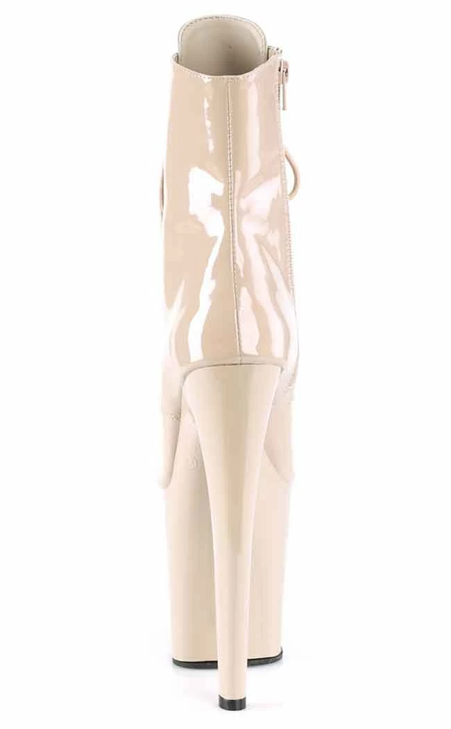 Pleaser Pole Shoes XTREME-1021 Nude Patent Peep Toe Ankle Boots 6 Pleaser Pole Shoes XTREME-1021 Nude Patent Peep Toe Ankle Boots