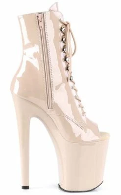 Pleaser Pole Shoes XTREME-1021 Nude Patent Peep Toe Ankle Boots 11 Pleaser Pole Shoes XTREME-1021 Nude Patent Peep Toe Ankle Boots