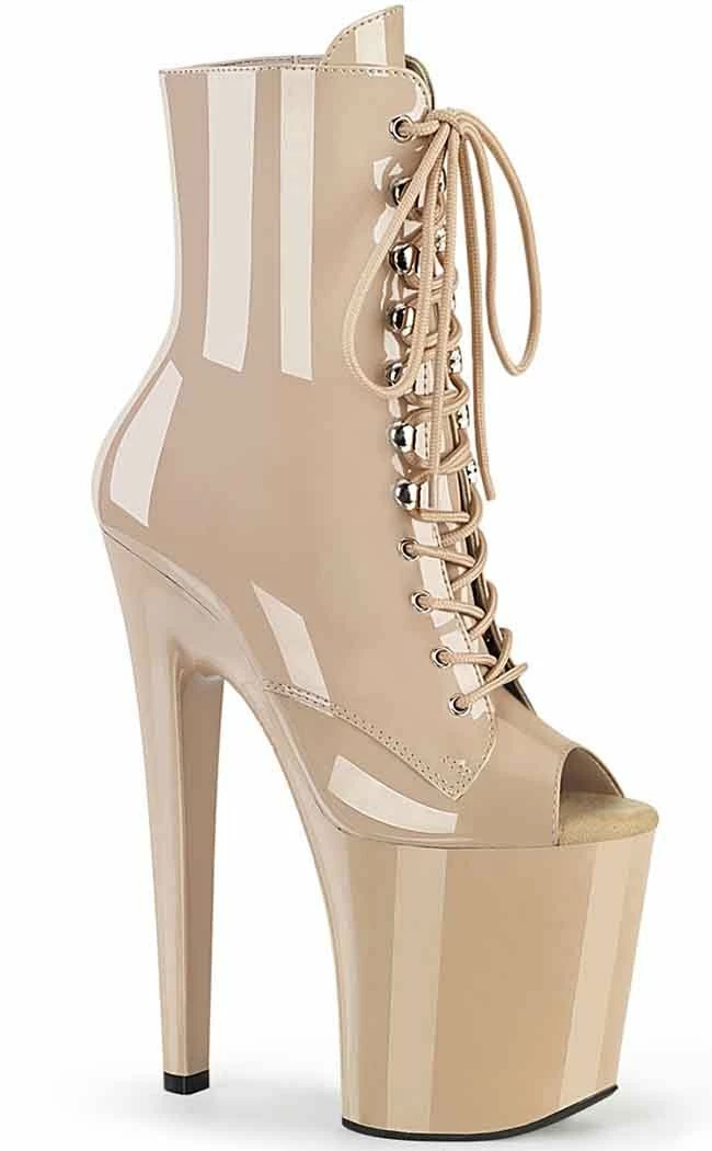 Pleaser Pole Shoes XTREME-1021 Nude Patent Peep Toe Ankle Boots 3 Pleaser Pole Shoes XTREME-1021 Nude Patent Peep Toe Ankle Boots
