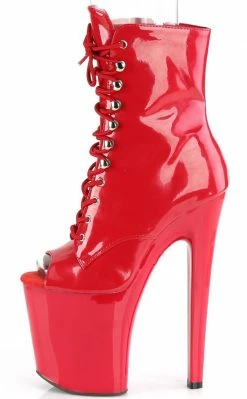 Pleaser XTREME-1021 Red Patent Peep Toe Ankle Boots Pole Shoes