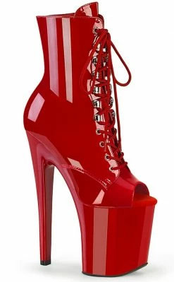 Pleaser XTREME-1021 Red Patent Peep Toe Ankle Boots Pole Shoes