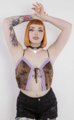 Motel Yanaka Crop | Chocolate Satin Clothing
