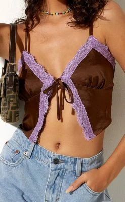 Motel Yanaka Crop | Chocolate Satin Clothing